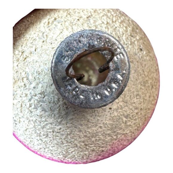 Vintage Shiny Brite Glass Mica Stencil Christmas Ornament Pink Green Stripes SEE - Picture 2 of 4